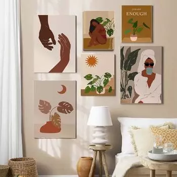 Скандинавские терракотовые настенные картины в стиле бохо, африканское искусство, черная женщина, живопись на холсте, плакаты и принты Cuadros для спальни A4 21x30cm No Frame