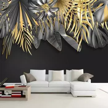 Скандинавские тропические листья, черные фотообои, ручная роспись, листья, абстрактное растение, фон, домашний декор, настенное покрытие, Papel De Parede 300cm (W) x 200cm (H)