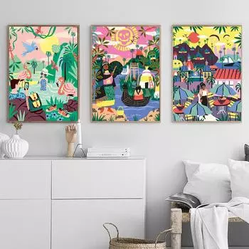 Скандинавские туристические постеры, ботаническая картина на холсте, минималистичная городская жизнь, принты, пейзаж, природа, настенные панно для декора гостиной 21*30cm