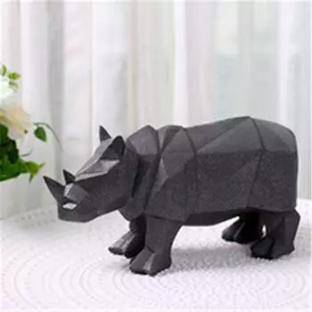 Скандинавские украшения из смолы, поделки для дома, гостиной, офиса, животные, носорог чёрный