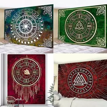 Скандинавские викинги, загадочные символы, домашний художественный гобелен, сцена Таро, настенная простыня, пляжное полотенце 100x75cm