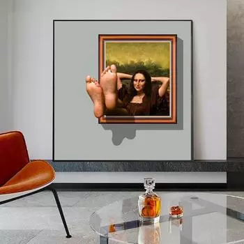 Скандинавские забавные художественные картины Моны Лизы на холсте, винтажные постеры и принты, настенные художественные картинки для украшения стен гостиной, Cuadros 20X20cm Unframed