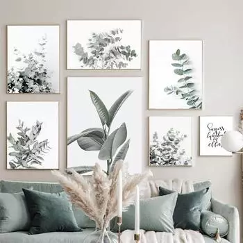 Скандинавские зеленые растения, холст, постеры, простые листы, цитата, холст, картины, листья, принт, декоративные картинки для гостиной, домашний декор 21cm30cm NoFrame