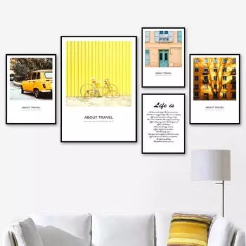 Скандинавские желтые автомобильные велосипедные строительные картины на холсте, декоративные пейзажные настенные художественные постеры и фотографии для комнаты для девочек и мальчиков, домашний декор 21cm30cm NoFrame