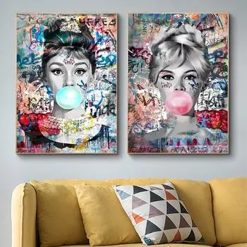 Скандинавские женские граффити, художественные холсты, картины, постеры и принты, женская мода, воздушные пузыри, настенные картины для декора гостиной 21x30 No Frame