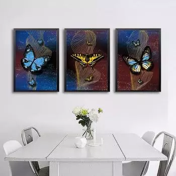 Скандинавские животные-бабочки, современная настенная живопись, холст, постер с бабочкой, декоративная живопись для гостиной, украшение для дома 20x30cm No Frame bleu де франс