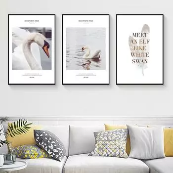 Скандинавские животные, холст, картины, белый лебедь, цитаты, настенные художественные постеры, принты, изображения с перьями озера для интерьера, декора гостиной 21cm30cm NoFrame