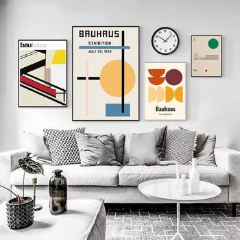 Скандинавский абстрактный геометрический модный постер и принт на холсте, картина Баухаус, уникальные настенные художественные фотографии, современный домашний декор для гостиной 21x30cm No Framed белый