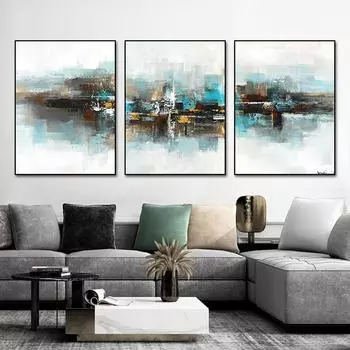 Скандинавский абстрактный пейзаж, холст, картина, синяя картина маслом, печать на холсте, настенные художественные постеры для гостиной, домашний декор 21*30cm