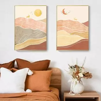 Скандинавский абстрактный пейзаж, настенное искусство, современный олень, холст, картина, солнце и луна, постеры, принты, картина для гостиной, домашний декор 21cm30cm NoFrame