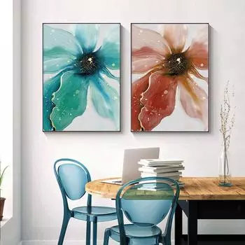 Скандинавский абстрактный зеленый цветок, картина маслом, современное украшение для стен, постеры для гостиной и эстамп, украшение для дома 21cm30cm NoFrame