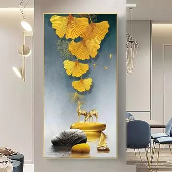 Скандинавский абстрактный золотой лось Пейзаж Каменное дерево холст картины постеры и принты настенные художественные фотографии крыльцо домашний декор без рамки 20*40cm