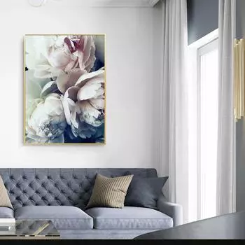 Скандинавский элегантный цветок пиона, масло на холсте, картина на стене, художественные постеры и принты, настенная художественная картина, украшение для дома 21X30cm No Frame