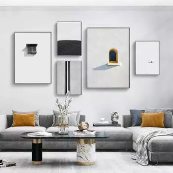 Скандинавский белый пейзаж, маленькое окно, настенные картины, холст, картина, здание, свет и тени, постеры и принты, декор для гостиной 21cm30cm NoFrame