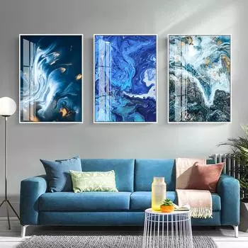 Скандинавский белый темно-синий речной холст, картина, абстрактный масляный постер, настенная картина для гостиной, современное украшение для дома, куадрос 21*30cm