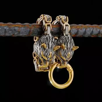 Скандинавский браслет из нержавеющей стали 316L с рунами викингов, позолоченный браслет с головой волка 19cm золотистый