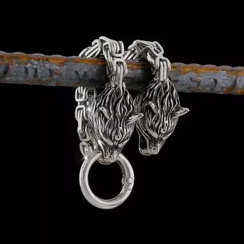 Скандинавский браслет с головой волка из нержавеющей стали 316L, скандинавская мифология, амулет с головой волка викинга для мужчин и женщин 19CM серебряный