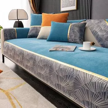Скандинавский чехол из синели, чехол для дивана, золотой ремешок, чехол для кресла, защита для мебели, лоскутная подушка для дивана, нескользящая 70x70cm 1pc серый