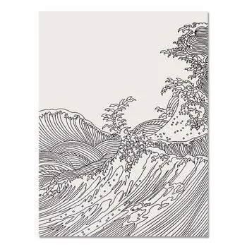 Скандинавский черно-белый холст, живопись, линии, абстрактные морские волны, японский стиль, постеры для проживания в семье, настенные панно, домашний декор 21cm30cm NoFrame