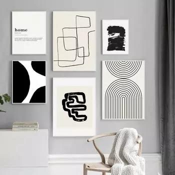 Скандинавский черно-белый комбинированный постер с цветными блоками, абстрактная линия, геометрическая картина на холсте, настенное искусство для украшения дома 21x30cm No Framed