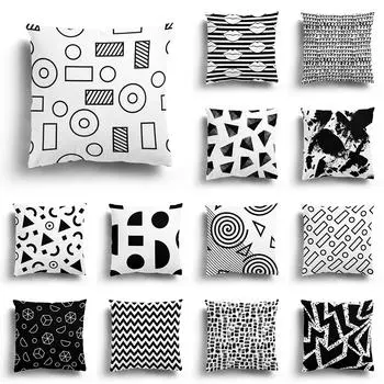 Скандинавский черно-белый простой геометрический рисунок, чехол для подушки, домашняя гостиная, украшение для дивана, подушка, наволочка 40X40CM