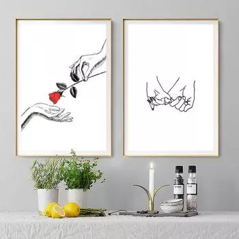 Скандинавский черно-белый стиль любовь рука об руку холст фреска современный минималистский художественный плакат спальня коридор бар украшение дома без рамки 21*30cm No Frame