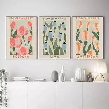 Скандинавский цветочный рынок, растения, печать на холсте, плакаты, фотографии, цветочная живопись для спальни, гостиной, настенное искусство, домашний декор 21cm30cm NoFrame