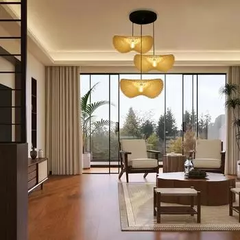 Скандинавский декоративный бамбуковый ротанговый плетеный ремесленный подвесной светильник для гостиной спальни ресторана кафе 3000K чёрный