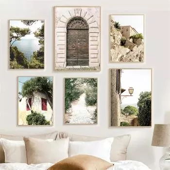 Скандинавский деревенский пейзаж, настенная живопись на холсте, картины, окна, двери, растения, деревья, постеры и принты для гостиной, домашний декор 21x30cm No Framed