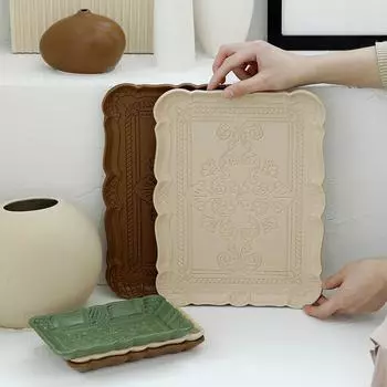 Скандинавский деревянный поднос, поднос для хранения фруктов, десертов, органайзеры для ювелирных изделий, косметики, чайная тарелка в стиле ретро S синий