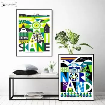 Скандинавский геометрический абстрактный пейзаж, печать на холсте, современная живопись, постеры, настенные художественные картины для украшения гостиной, без рамки 21cm30cm NoFrame