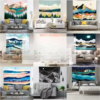 Скандинавский горный гобелен, украшение для спальни, фоновая ткань, горный пик, домашний фон, настенная ткань, пейзаж, настенный ковер 95x75cm