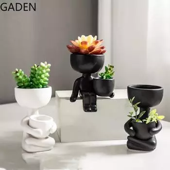 Скандинавский горшок для суккулентных растений, креативные керамические украшения, бытовые поделки из сухоцветов, имитация маленького человека, контейнер для горшков
