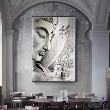 Скандинавский холст, картина, черно-белая религия, статуя Будды, постеры и принты, настенная художественная картина для декора гостиной Cuadro 21*30cm