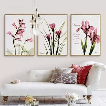 Скандинавский холст, картина, розовый, синий, прозрачный, красочный, цветочный, растительный, литературный и художественный стиль, для коридора, плакат 30x40cm No Frame