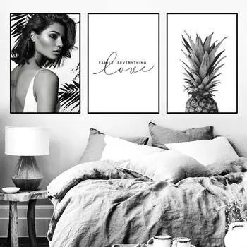 Скандинавский холст с ананасом для девочек, черный, белый цвет, настенное искусство, скандинавское украшение, минималистичная картина, декор для гостиной HD2769 21x30cm no frame