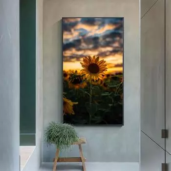Скандинавский холст с подсолнухом, настенная живопись, пейзажные постеры и принты, цветочные поля, фотографии для гостиной, украшение для входа, без рамки 20*40cm