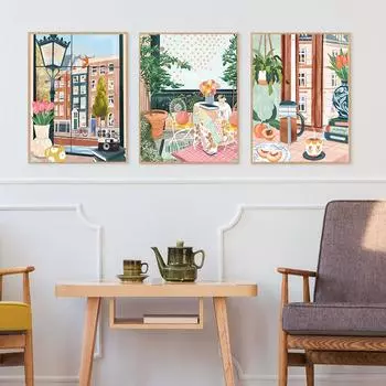 Скандинавский кофе, подарок, настенные картины, художественные принты, кухня и столовая, холст, живопись, кафе, магазин, постеры, оконный пейзаж, Настенный декор 21x30cm No Framed красный