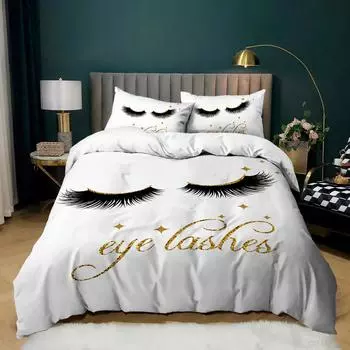 Скандинавский Комплект для Печати Пододеяльник Ins Ветер Супер Длинные Ресницы Постельное Белье Набор из Трех Предметов 135 * 200 (two-piece set) 90g