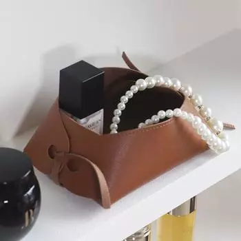 Скандинавский кожаный ящик для хранения, складной контейнер для косметики, простой лоток для ключей для дома серый