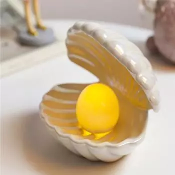 Скандинавский красный креативный ночник в виде ракушки для спальни, прикроватная лампа в виде сердца для девушки, мечтательная романтическая керамическая лампа, настольные украшения