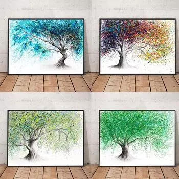 Скандинавский красочный постер с изображением дерева, скандинавский натюрморт, картина маслом, принт, украшение для гостиной, стены, изображение 21cm30cm NoFrame