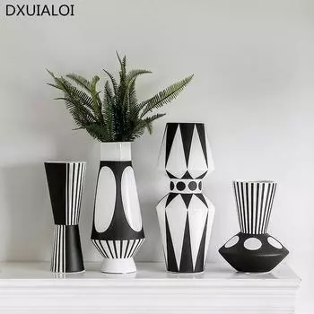 Скандинавский креативный черно-белый керамический ваза абстрактный стиль цветочная композиция цветок ретро классический домашний декор