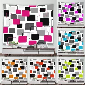 Скандинавский креативный гобелен с геометрическим красным, черным и серым принтом, домашний гобелен для гостиной, спальни, настенное украшение, гобелен 100x75cm