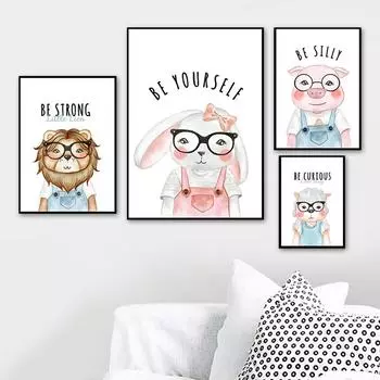 Скандинавский креативный лев, жираф, современный животный принт, картина для детской комнаты, постеры, холст, картина, мультяшный домашний декор, художественный декор 21cm30cm NoFrame