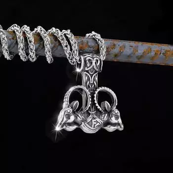 Скандинавский кулон с рунами из нержавеющей стали викингов из нержавеющей стали, молот Тора, голова козла, мужские уличные ювелирные изделия в стиле рок, аксессуары, мужской подарок BFF серебряный