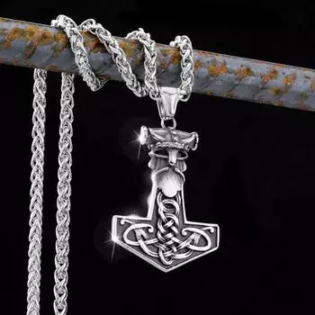 Скандинавский кулон с руной из нержавеющей стали 316L, викинг Один, молот Тора, модный байкерский кулон в стиле ретро 45.3*32.5mm серебряный