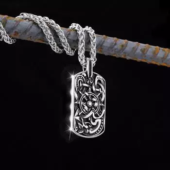 Скандинавский кулон с руной руля из нержавеющей стали 316L, модный байкерский кулон в стиле ретро 47*21mm серебряный