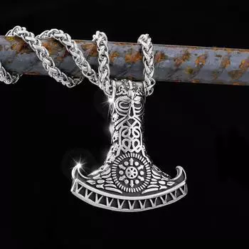 Скандинавский кулон с руной викингов из нержавеющей стали 316L, боевой топор викингов, мужской уличный рок, ювелирные аксессуары, мужской подарок BFF серебряный