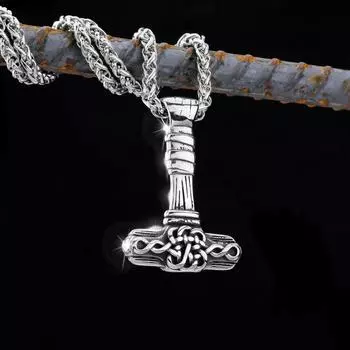 Скандинавский кулон с руной викингов из нержавеющей стали 316L, викинг Мирнаэль, молот Тора 46mm*32mm серебряный